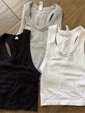 90 Degree By Reflex Ribbed Racerback Tank Trio - Black, Gray, White (3 pack)